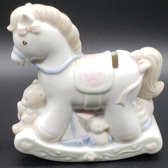 Lullaby Lane 1991 Summit Collection Porcelain Pastel Rocking Horse Piggy Bank - Picture 13 of 14